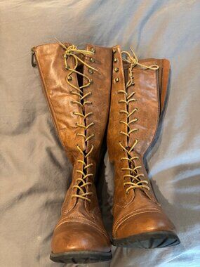 Tall Lace up Boots, Brown, Size 9